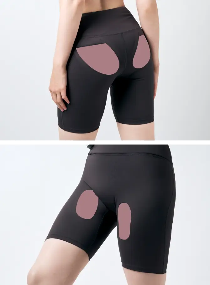 ヒップと太ももに配置されたEMSパッド