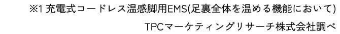 ※1 充電式コードレス温感脚用EMS(足裏全体を温める機能において)　TPCマーケティングリサーチ株式会社調べ